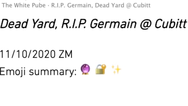 Review: R.I.P Germain Dead Yard, The White Pube